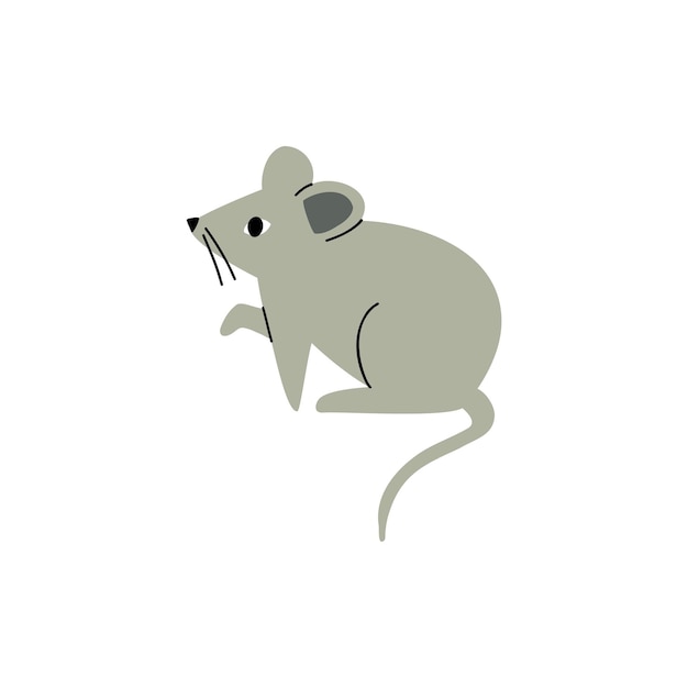 Hand drawn mouse in flat style childrens illustration