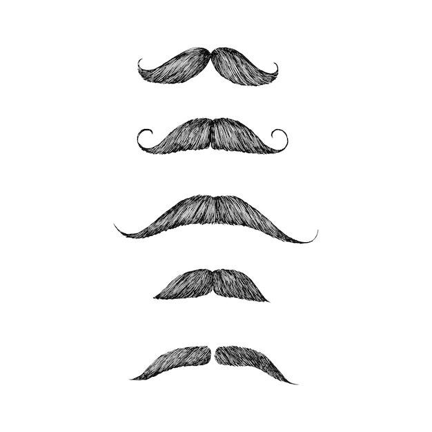 Hand drawn moustache isolated on white background