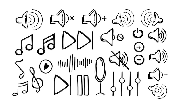 hand drawn music control and music related icon