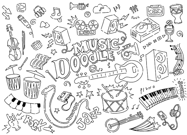 Hand drawn music doodles vector illustration