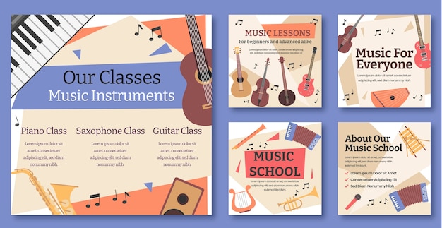 Hand drawn music school instagram posts template