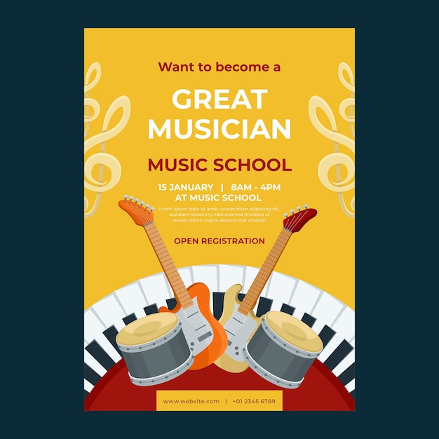 Vector hand drawn music school poster template