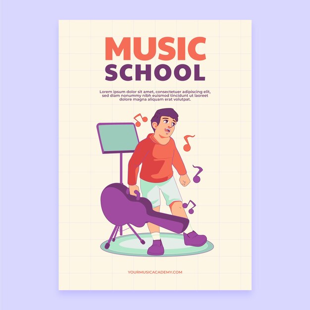 Vector hand drawn music school poster template