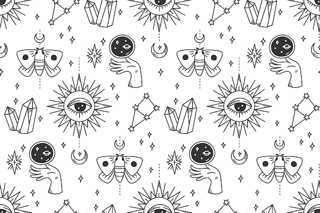 Hand drawn mystic astronomy seamless pattern