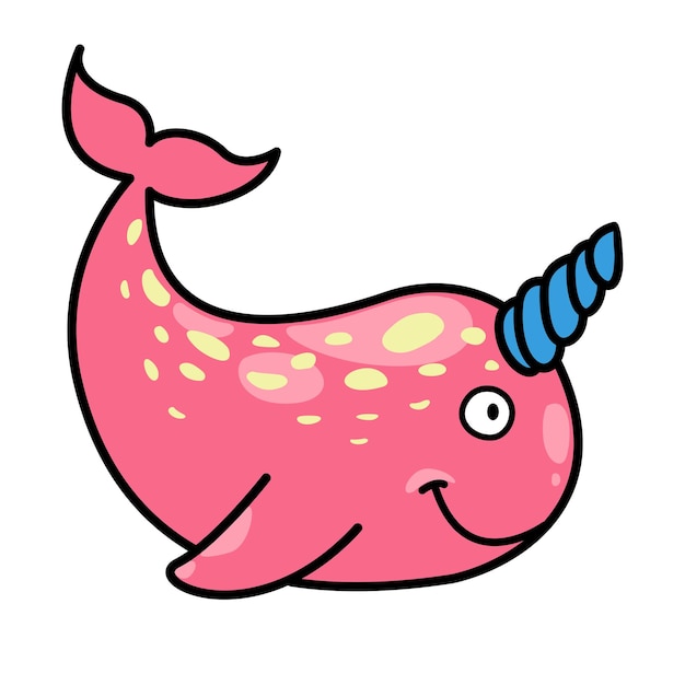 Hand drawn narwhal character illustration vector