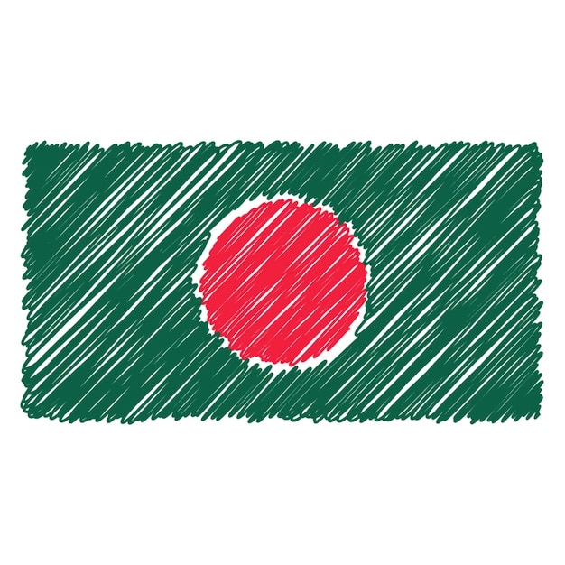 Hand Drawn National Flag Of Bangladesh Isolated On A White Background Vector Sketch Style Illustration