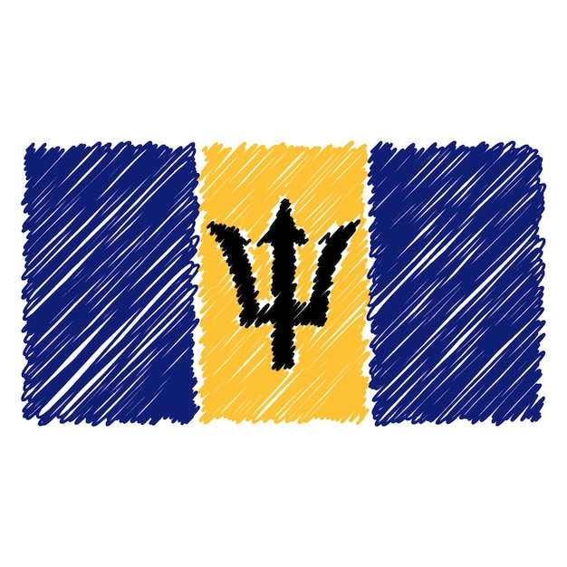 Hand Drawn National Flag Of Barbados Isolated On A White Background Vector Sketch Style Illustration