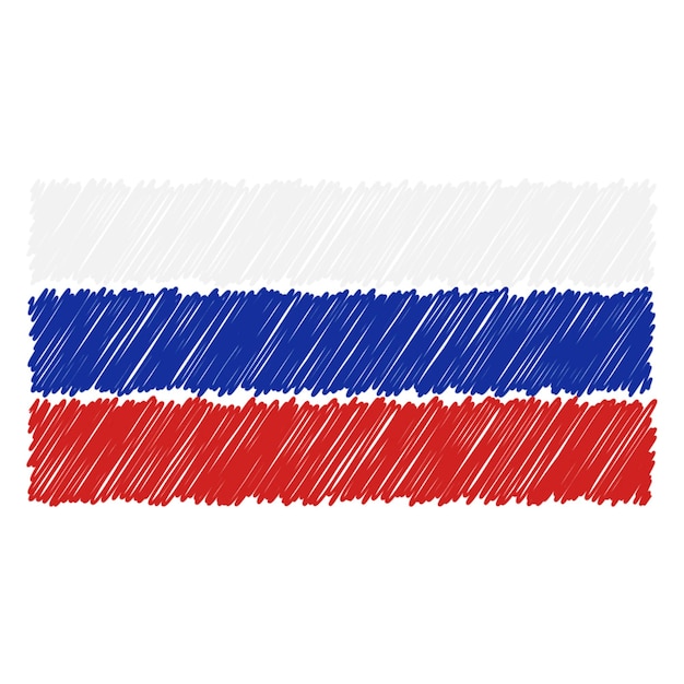 Hand Drawn National Flag Of Russia Isolated On A White Background Vector Sketch Style Illustration