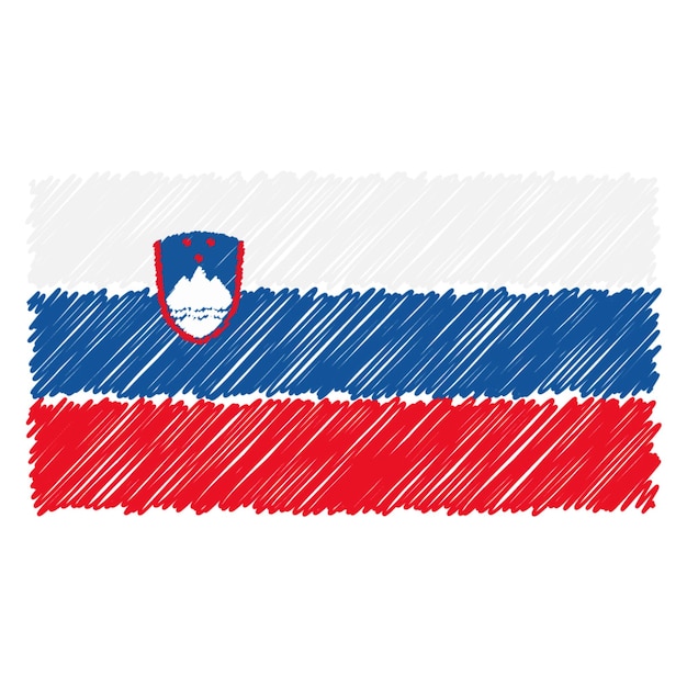 Hand Drawn National Flag Of Slovenia Isolated On A White Background Vector Sketch Style Illustration