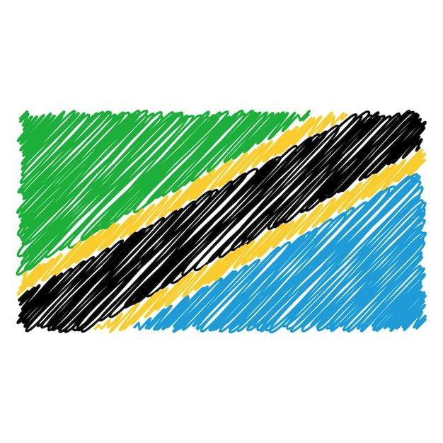 Hand Drawn National Flag Of Tanzania Isolated On A White Background Vector Sketch Style Illustration