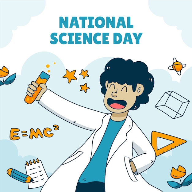 Hand drawn national science day illustration