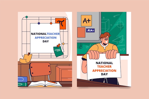 Hand drawn national teacher appreciation day greeting cards collection