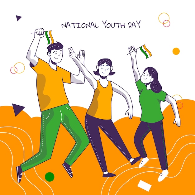 Hand drawn national youth day illustration