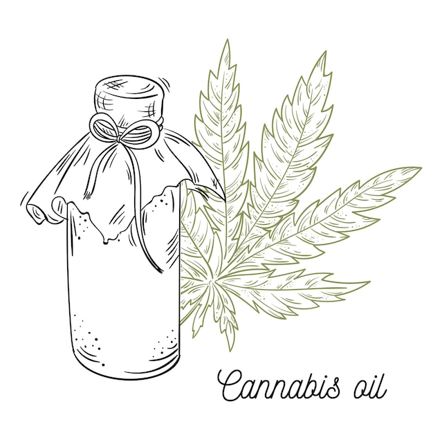 Hand drawn natural vintage sketch for medical design CBD cannabis hemp oil  Cosmetic and medical