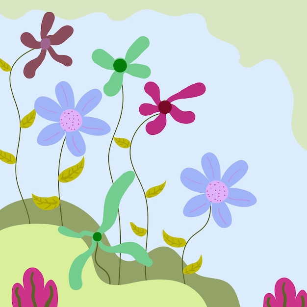 Hand Drawn Nature Flower Background Summer Illustration