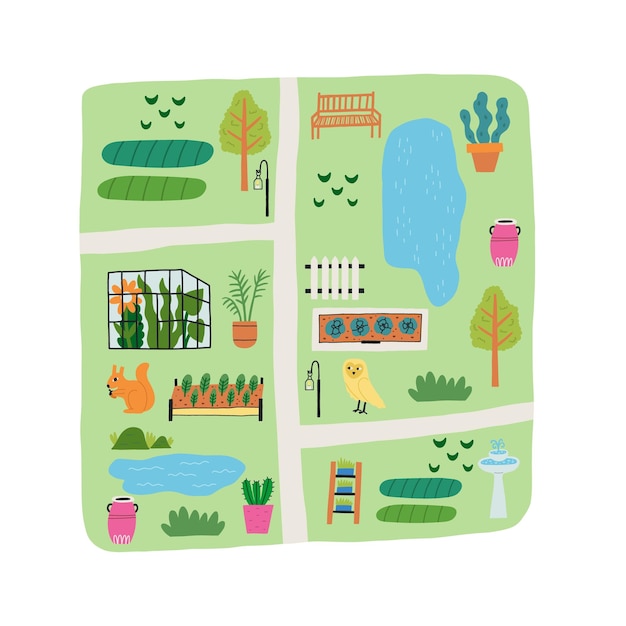 Hand Drawn Nature Garden Greenery Small Map