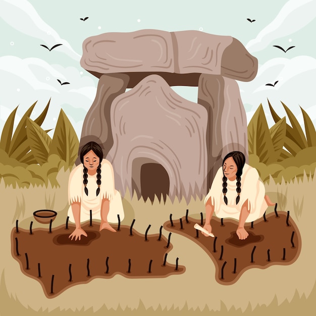 Vector hand drawn neolithic illustration