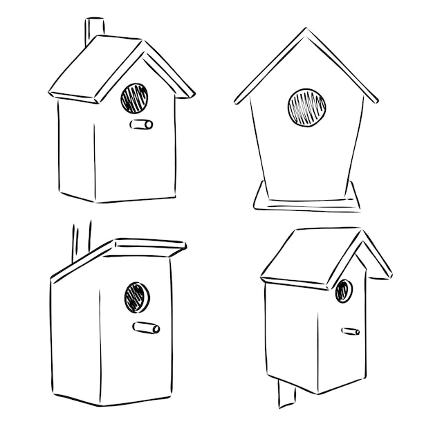 Hand drawn nesting boxes doodle Birdhouse in sketch style Vector illustration isolated on white background