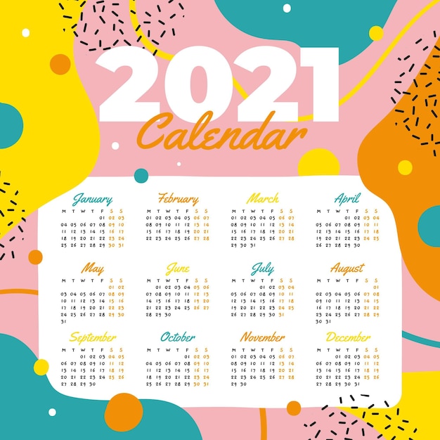 Hand drawn new year 2021 calendar template