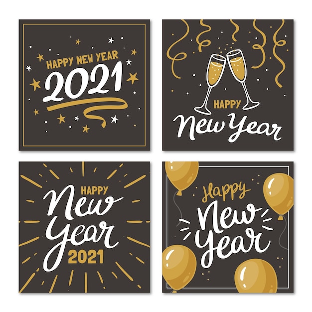 Hand drawn new year 2021 cards collection