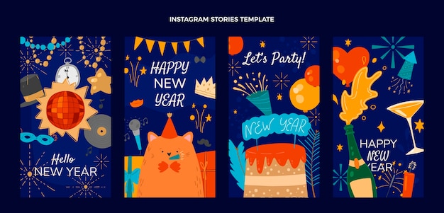 Hand drawn new year instagram stories collection