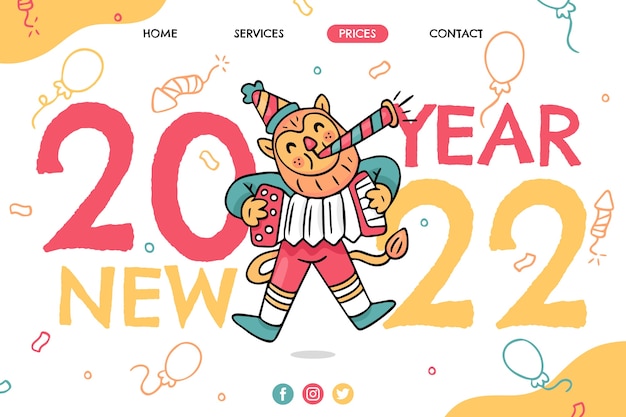 Hand drawn new year landing page template