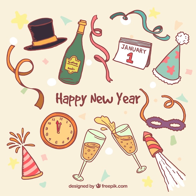 Hand drawn new year party elements