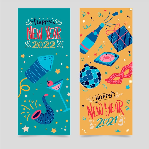 Hand drawn new year vertical banners set