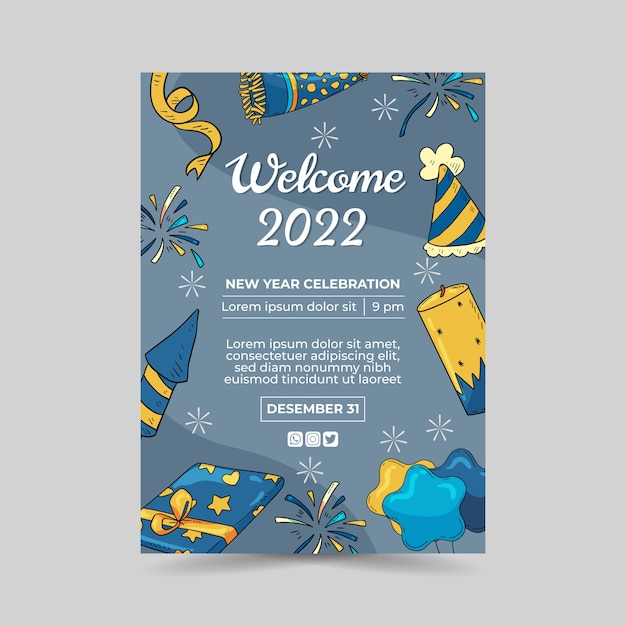 Hand drawn new year vertical poster template