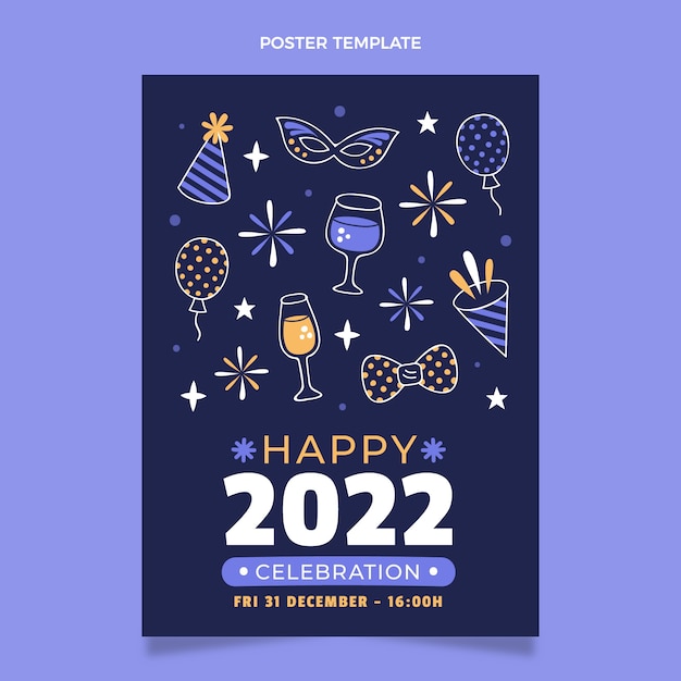 Hand drawn new year vertical poster template