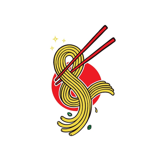 Hand drawn noodle pasta logo illustration