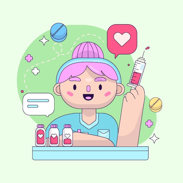 Hand drawn nurse  cartoon illustration