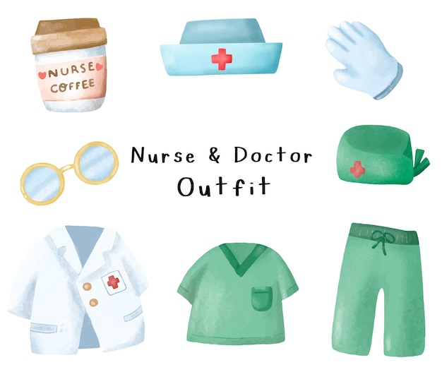 Hand drawn nurse and doctor medical elements doodle vector