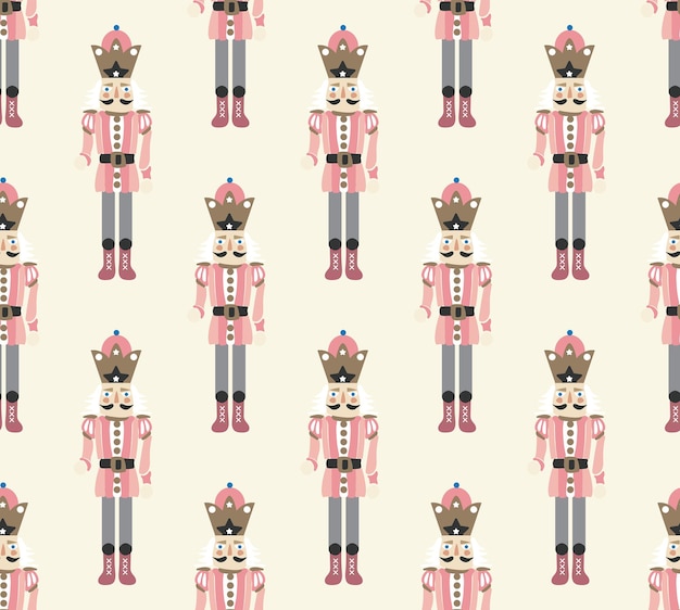 Hand Drawn Nutcracker Seamless Christmas Pattern Cute Illustration Trendy Colors Sweet Gift Concept