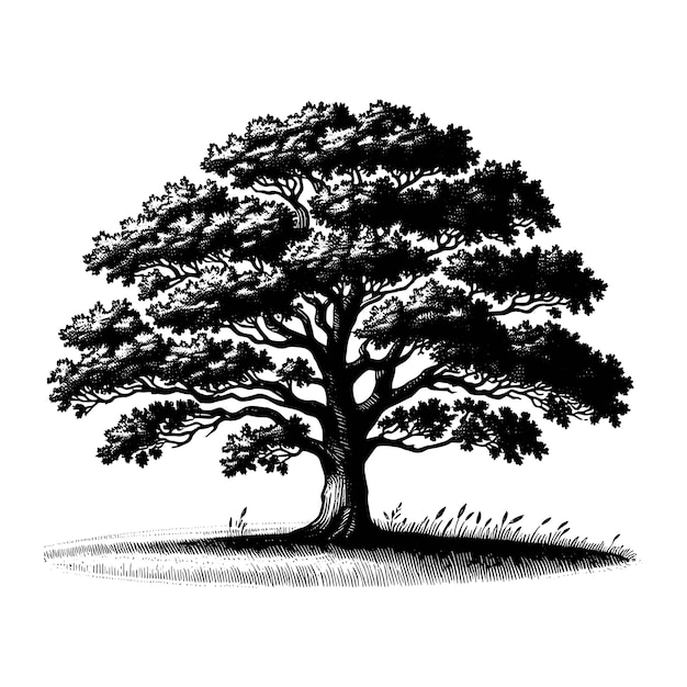 Vector hand drawn oak tree silhouette