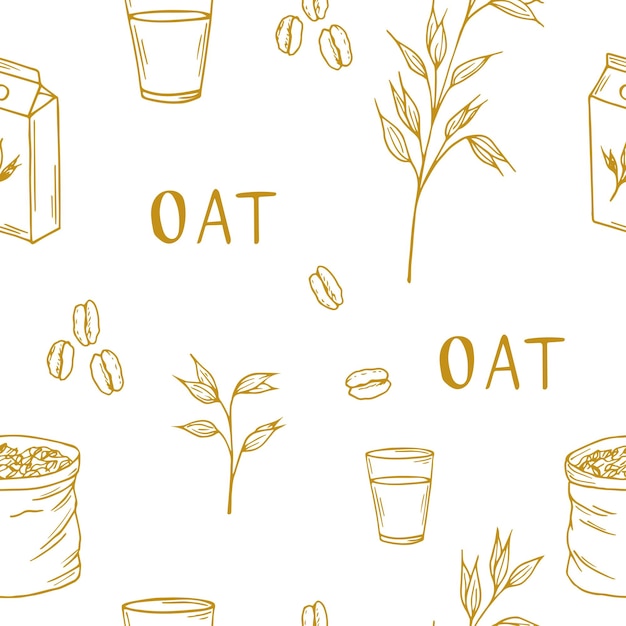 Hand drawn oats seamless pattern