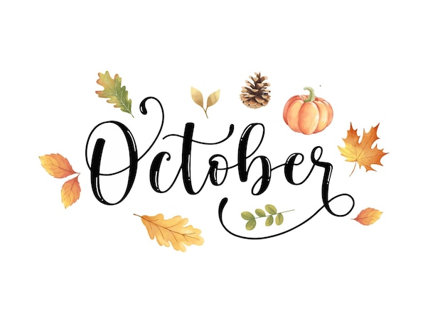 Vector hand drawn october autumn month lettering for cover poster banner flyer social media template