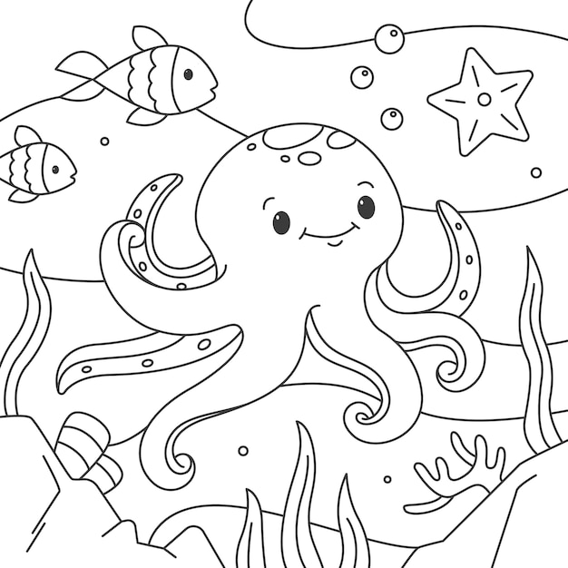 Hand drawn octopus outline illustration