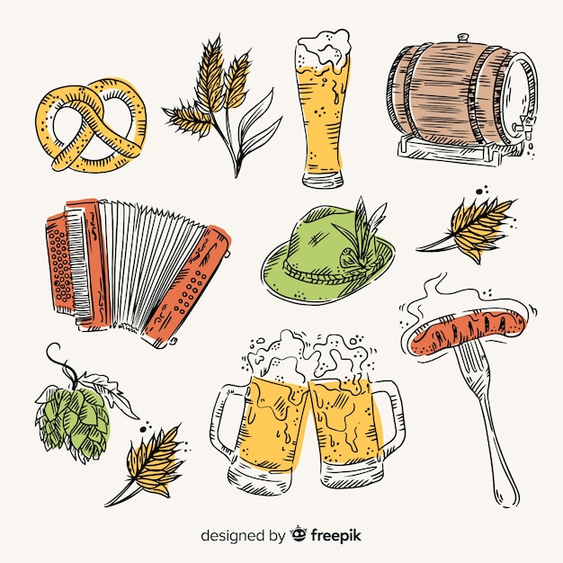 Hand drawn oktoberfest element collection