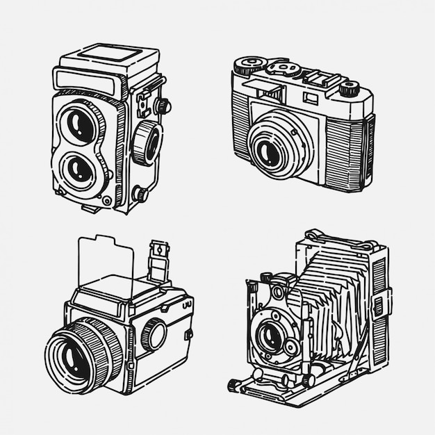 Hand drawn old camera collection