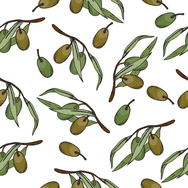 Hand drawn olives seamless repeatable pattern design hand drawn vector