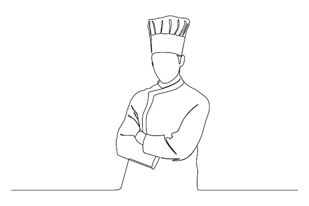 hand drawn one line art cheerful young cook in uniform