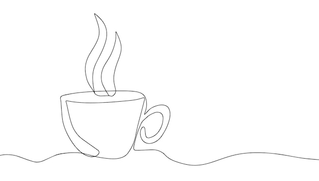 Hand drawn one line art illustration cup of coffee