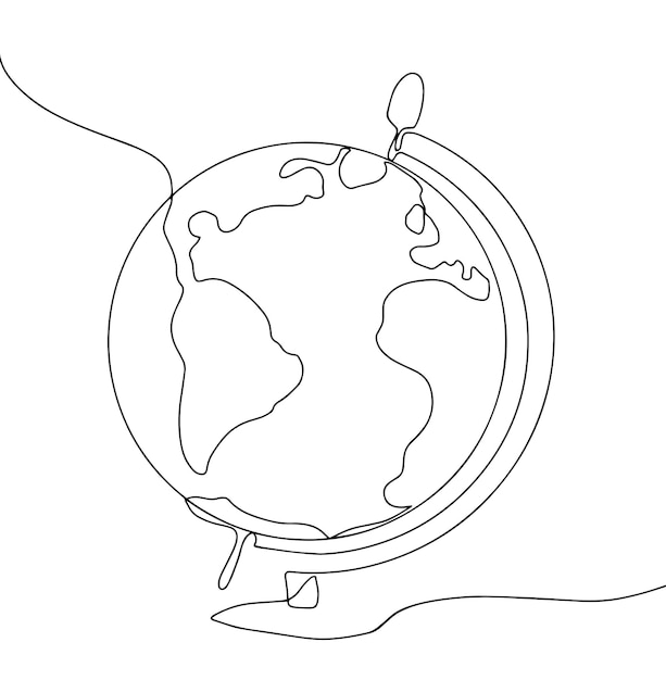 Hand drawn one line art illustration Globe