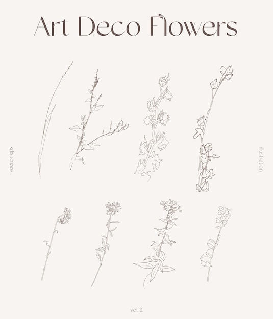 Hand drawn one line floral elements, trendy greenery, botanical drawings, decorative branches