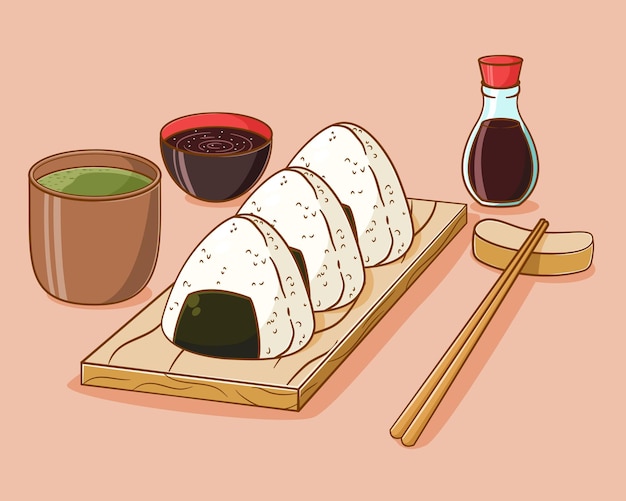 Hand drawn onigiri cartoon illustration