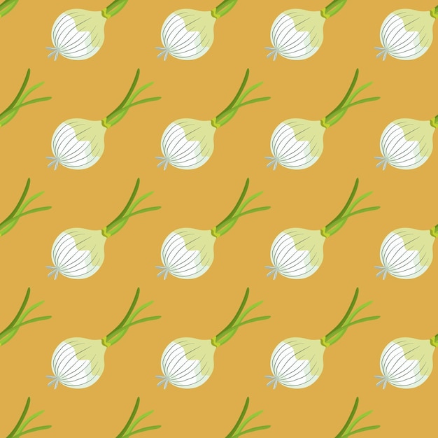 Hand drawn onion bulb seamless pattern Onion in doodle style endless wallpaper