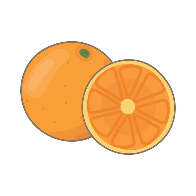 Hand drawn orange. Cartoon design food, fruits, citrus element collection. Natural food.