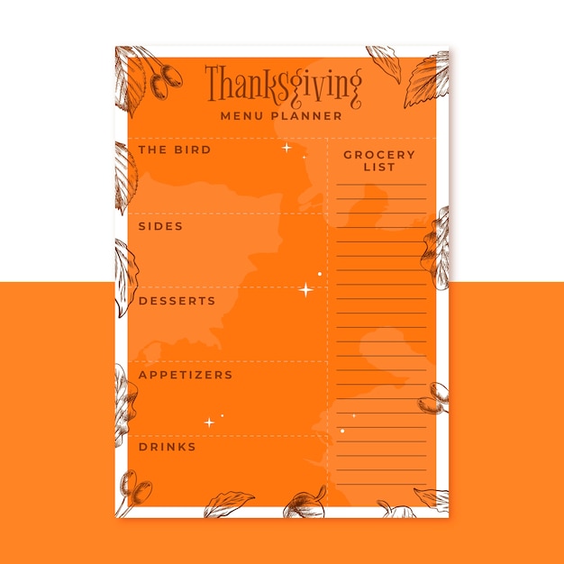 Hand drawn orange thanksgiving menu planner