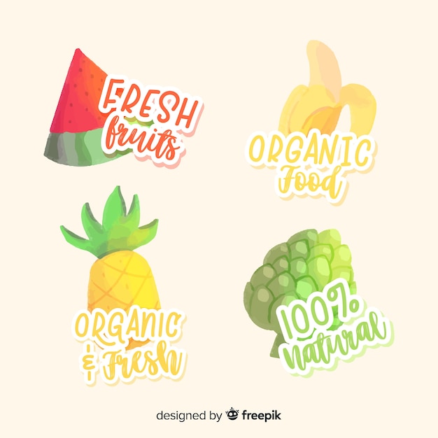 Hand drawn organic fruits label collection